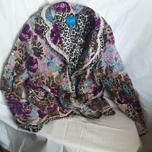 The Children's Place Purple Teal Brown Mixed-Print Jacket with Ruffle Trim
